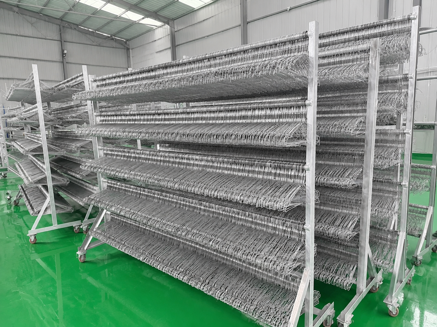 Finished hangers on racks