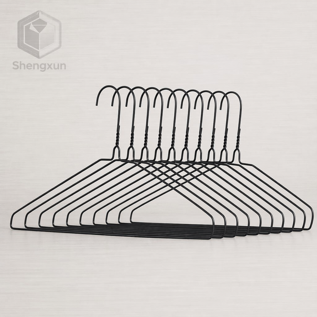 Black Coated Flat Shoulder Wire Hanger product view 1